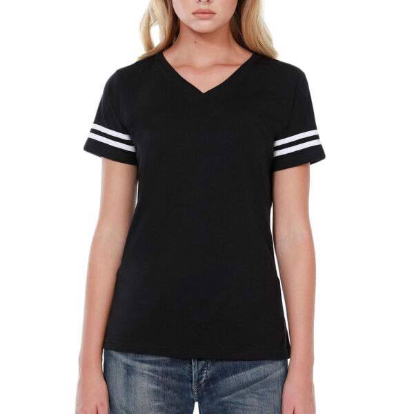 Ladies' CVC Striped Varsity T-Shirt Thumbnail